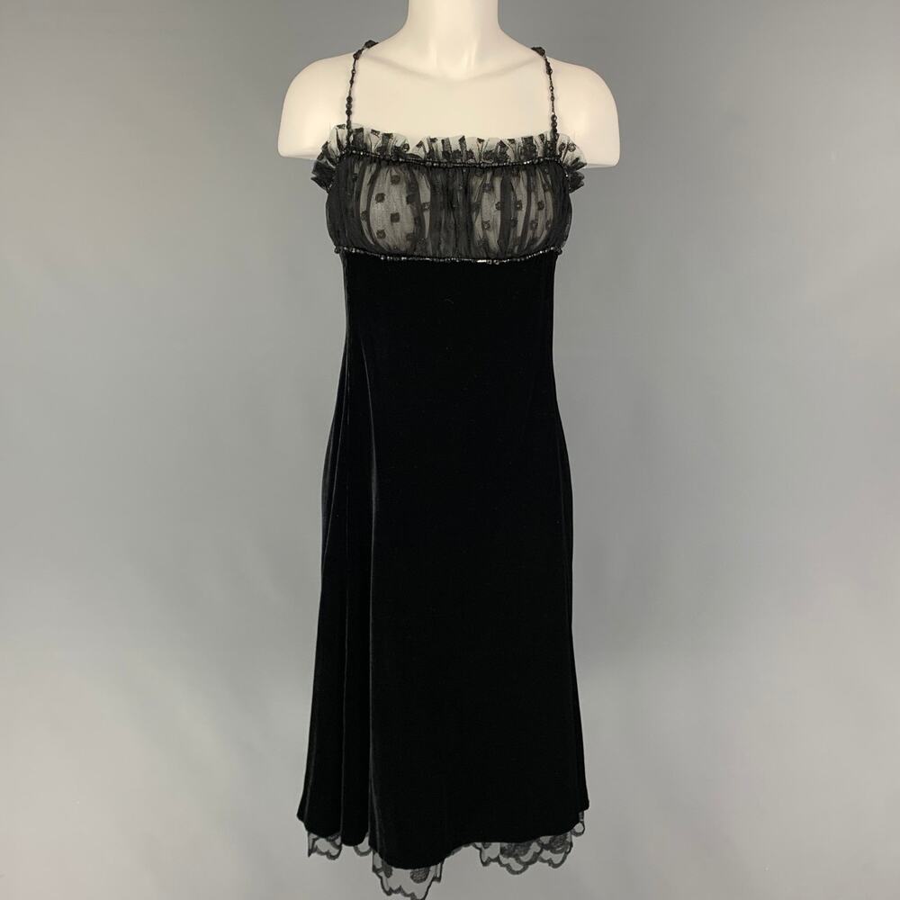 GUY LAROCHE Size 10 Black Viscose Silk Mesh Spaghetti Straps Cocktail Dress